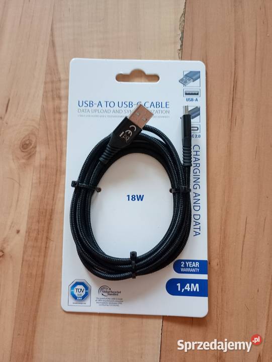 kabel przewód USBA USBC czarny 18W 14m nowy Szczecin