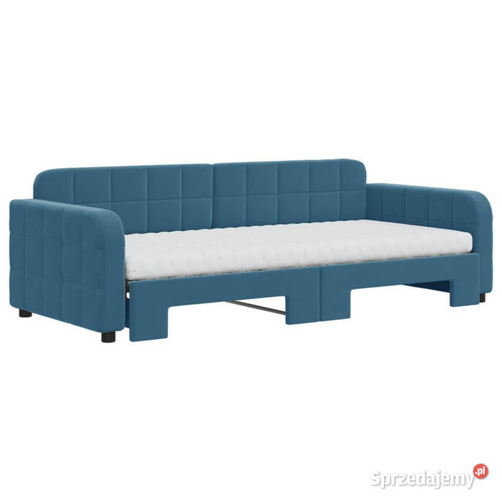 Sofa rozsuwana z materacami niebieska aksamit 71cm Warszawa