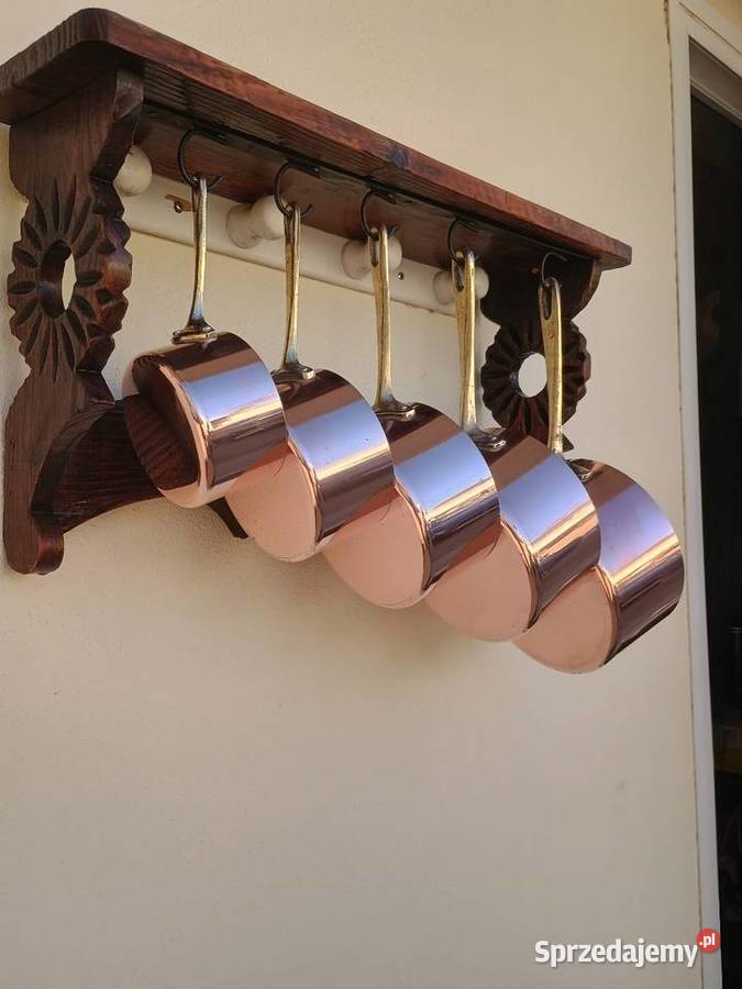 Miedziane garnki 5 sztuk i półeczka Rzeszów