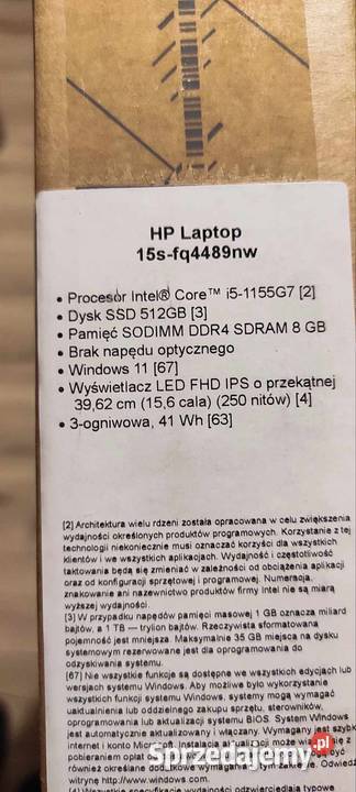 Laptop NOWY HP 15sfq4489nw IntelCorei5 512gb Opoczno sprzedam