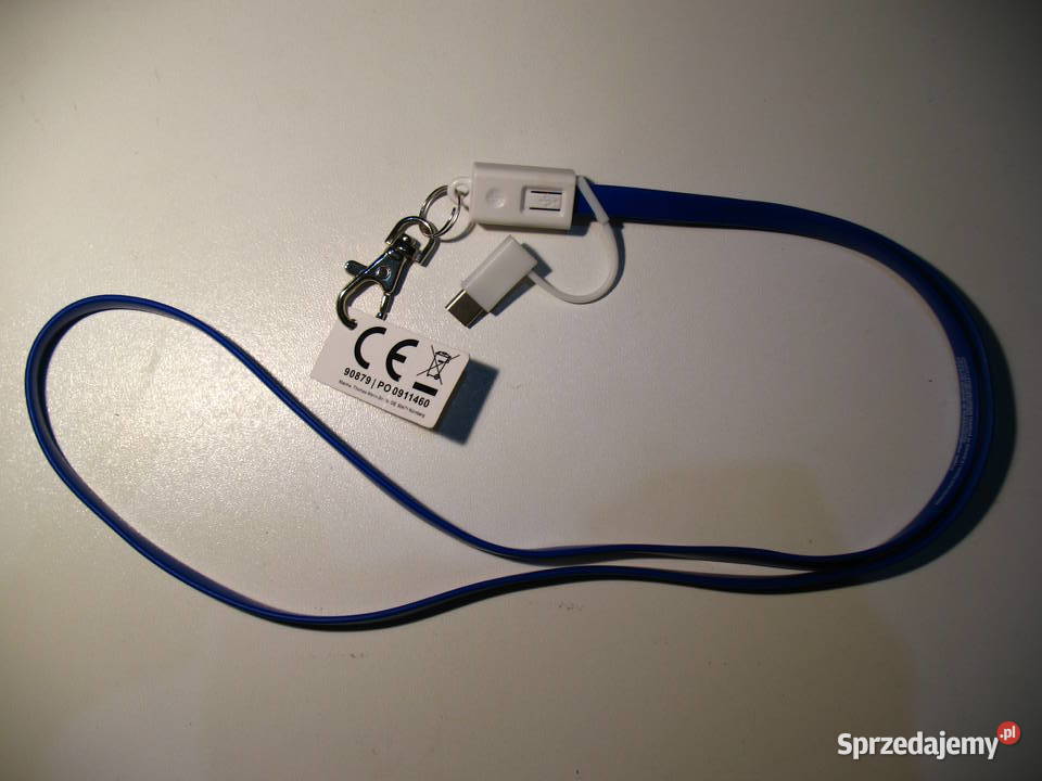 Smycz + kabel z przejściówkami USB - microUSB, USB C 2w1