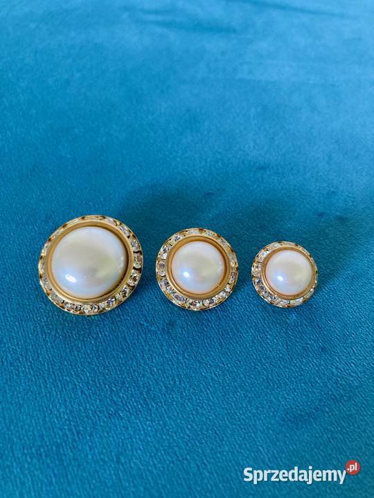 Nowe złote guziki z perłą kryształy Swarovski Nisko sprzedam