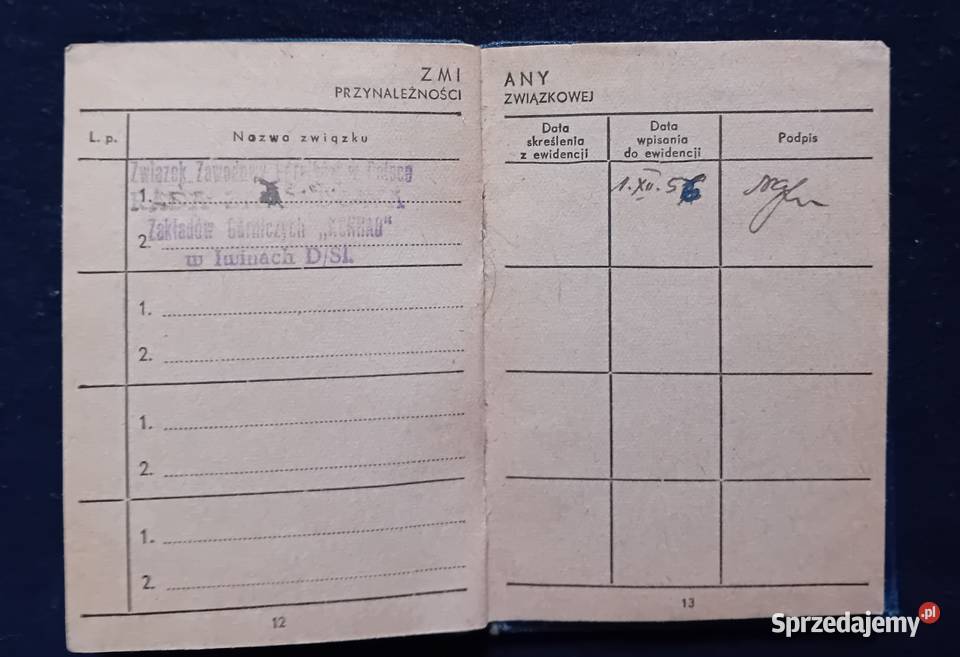 Legitymacja Związku Zawodowego Górników 1956 r Koźminek