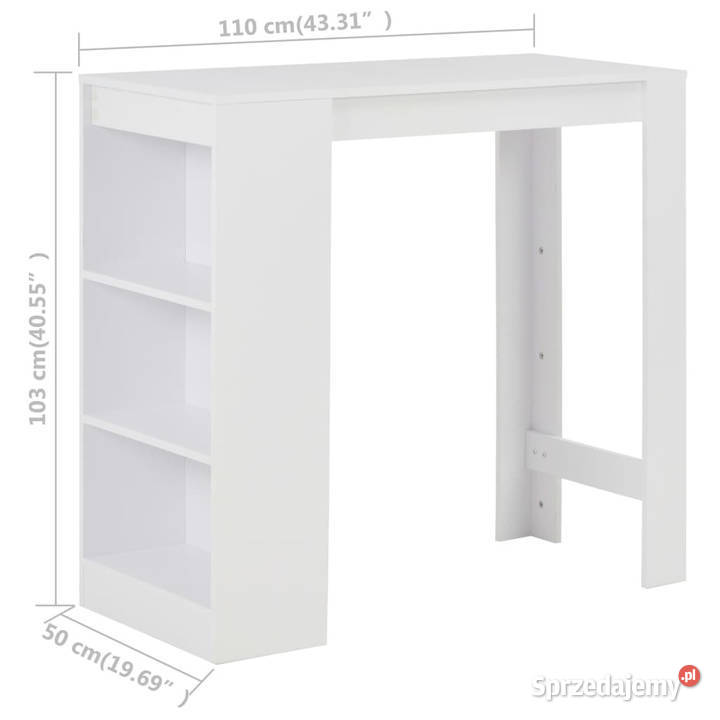Stolik barowy z półkami biały 110 x 50 x 103 Meble Warszawa sprzedam