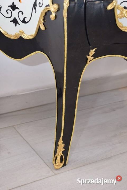 Czarna Drewniana Komoda z Malunkami Szafa Kwiaty Kraków