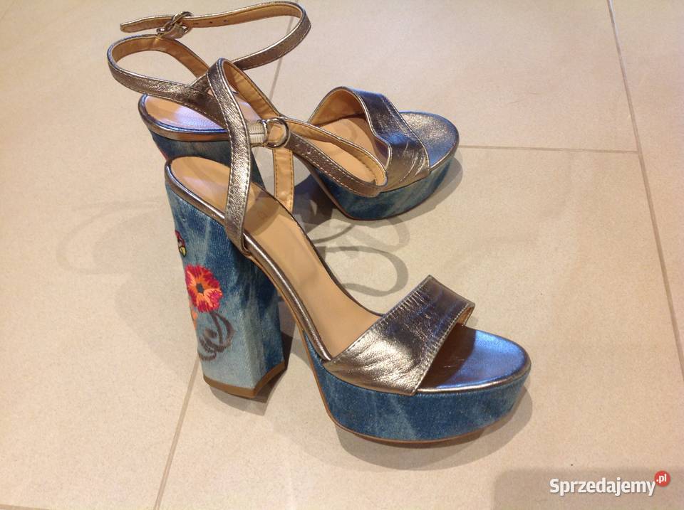 Sandały damskie skórzane na koturnie r 37 Złote Nowa Sól