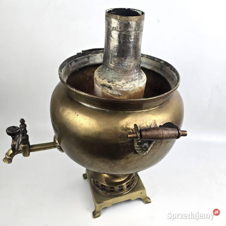 Samowar mosiężny z tacą płukalnicą i Bronisze