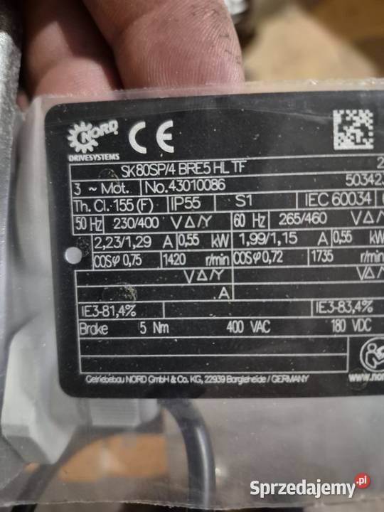 Silnik NORD SK 80 SP4 BRE5 HL TF 055 kW NOWY śląskie Rybnik