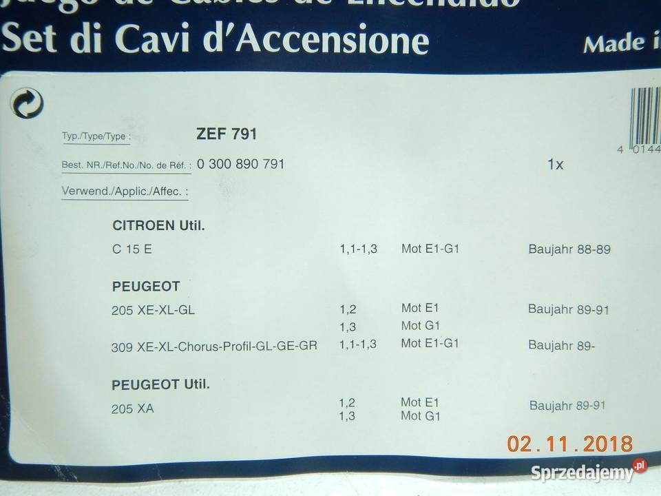 ZESTAW PRZEWODÓW ZAPŁONOWYCH CITROEN PEUGEOT lubelskie