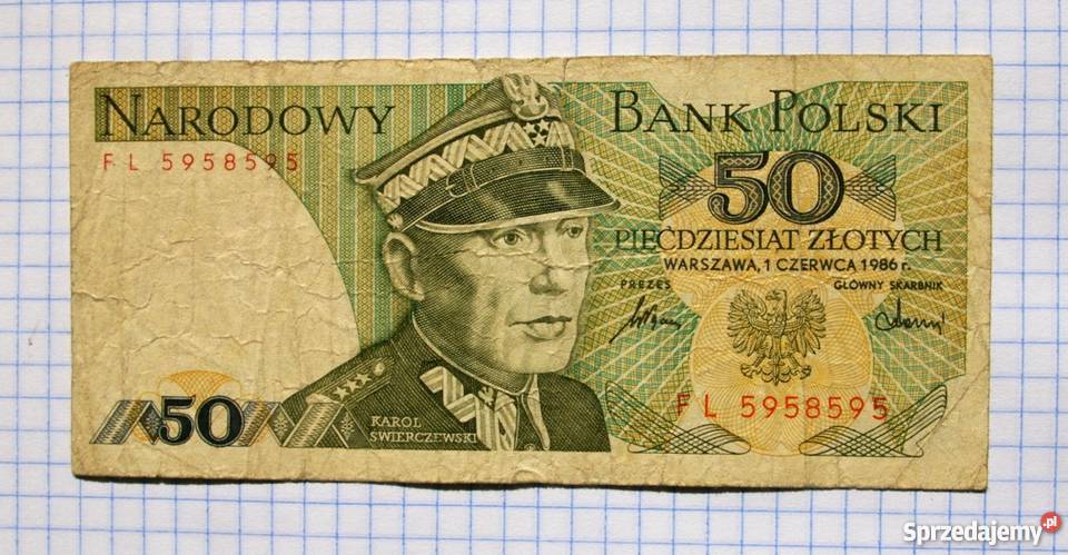 BANKNOT 50 ZŁOTYCH 1986 RADAR SERIA FL 5958595 Numizmatyka Piszczac sprzedam