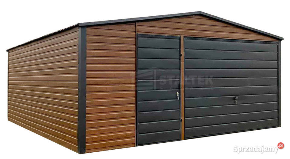 Garaż blaszany 5x6m Brama uchylna Ciemny orzech Sprzedaż
