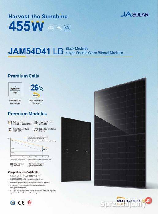 PALETA 36 JA Solar JAM54D41 460W Full Black Fotowoltaika