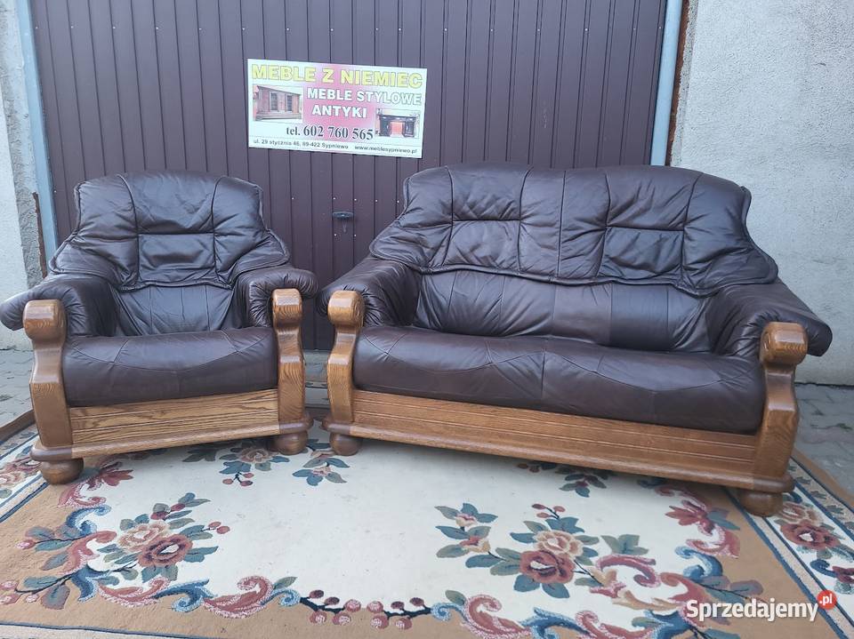 Komplet wypoczynkowy fotel sofa dwuosobowa skóra Sypniewo