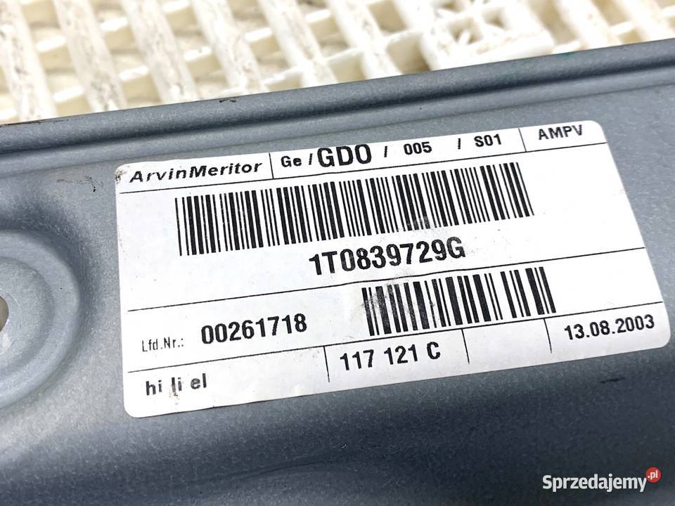 PODNOŚNIK SZYBY LEWY TYŁ VW TOURAN 1K0959703B osobowe