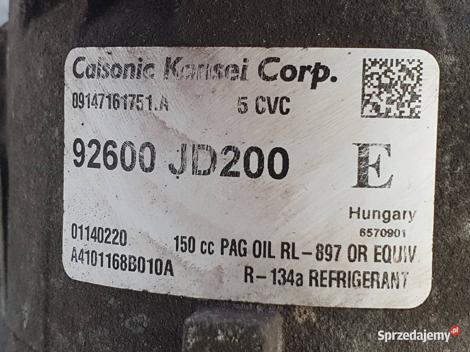 SPRĘŻARKA KLIMATYZACJI Nissan Qashqai 20 16V osobowe lubelskie Rudka