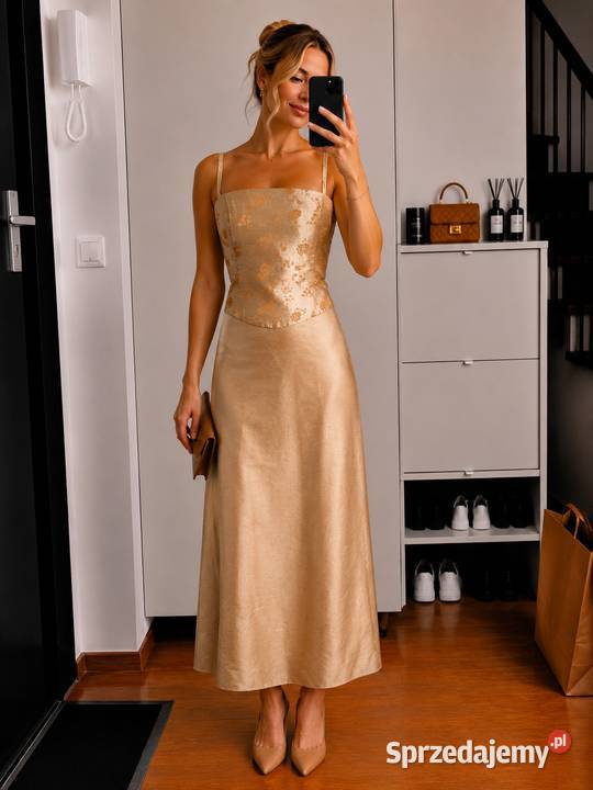 Elegancki komplet damski 40L gorset satynowa Spódnice i sukienki