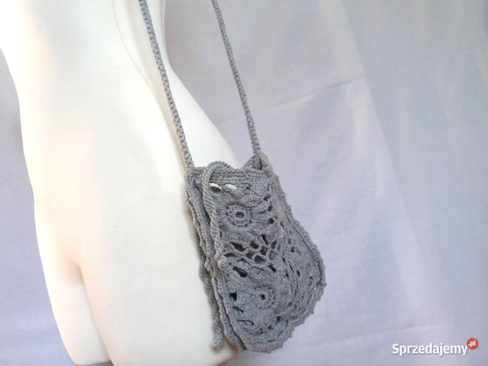 Torebka szara Szydełkowa wyjściowa Dzianinowa Moda i Styl Białystok