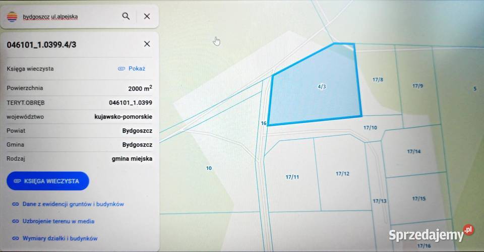 Dzialka budowlana Bydgoszcz Alpejska 314zł/m2 kujawsko-pomorskie