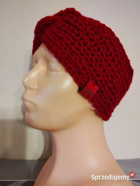 Czerwona opaska na głowę turban 100 wełna Dla kobiet sprzedam