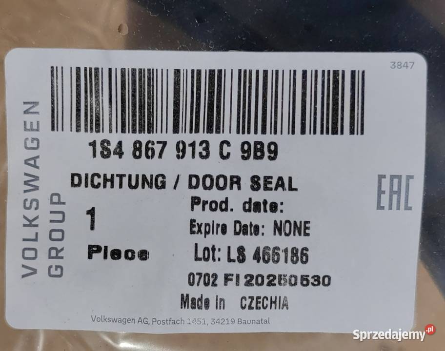 1S486713C 9B9 VW UP tył lewa uszczelka drzwi osobowe Rożnów