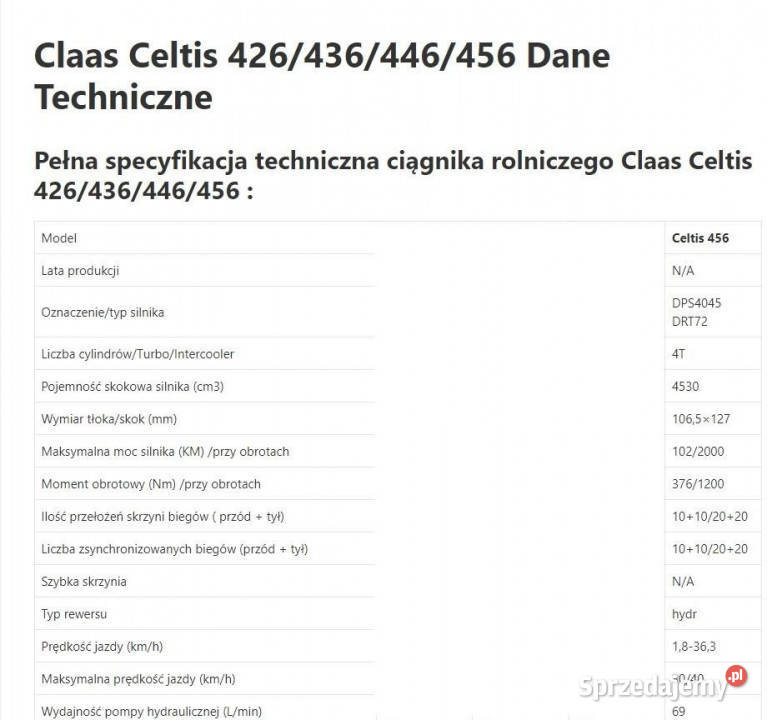Claas Celtis 456 CZĘŚCI MECHANICZNE Jastrzębniki sprzedam