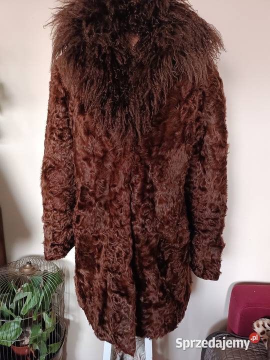 Futro naturalne z kołnierzem z lamy brązowy/beżowy sprzedam