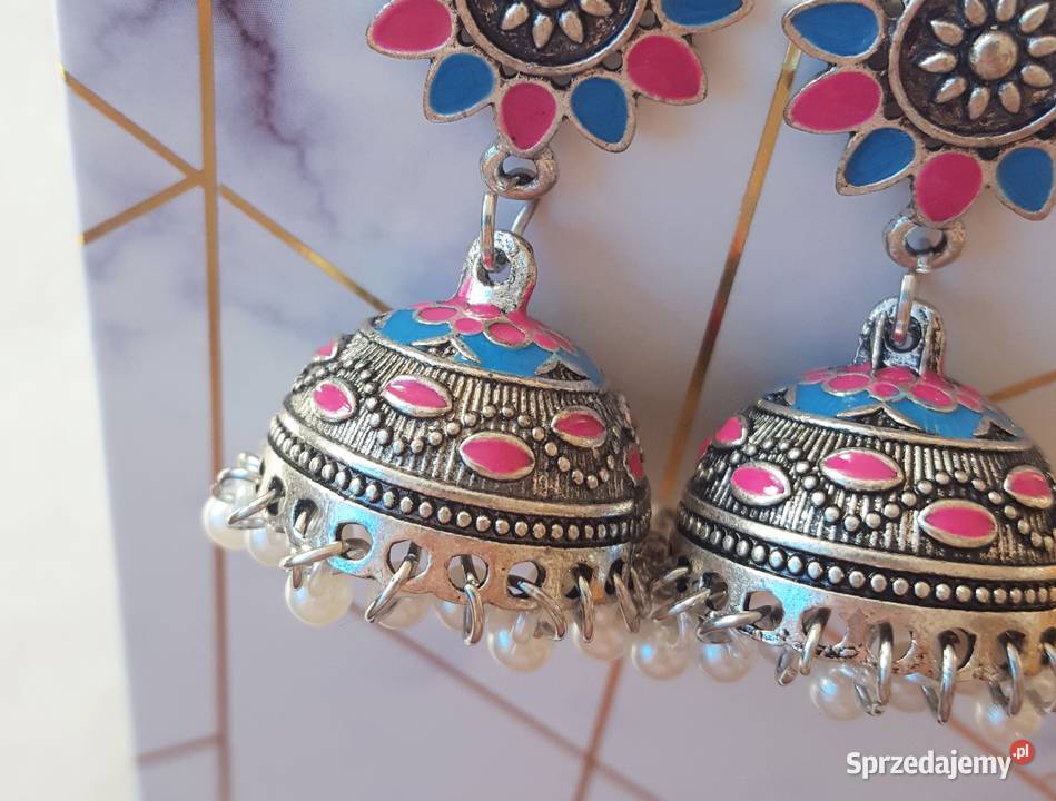 Nowe kolczyki indyjskie srebrny kolor niebieski sprzedam