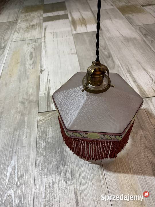 Stara lampa wisząca z przeciwwagą porcelanową Chudów