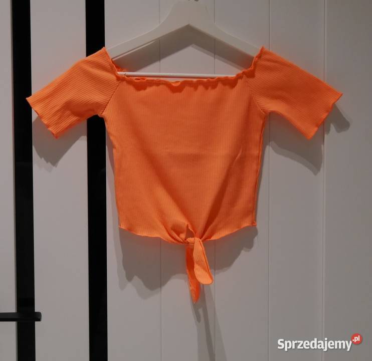 Bershka śliczna neonkowa bluzeczka wiązanie XS pomarańczowy Bluzki i koszule dolnośląskie Wrocław