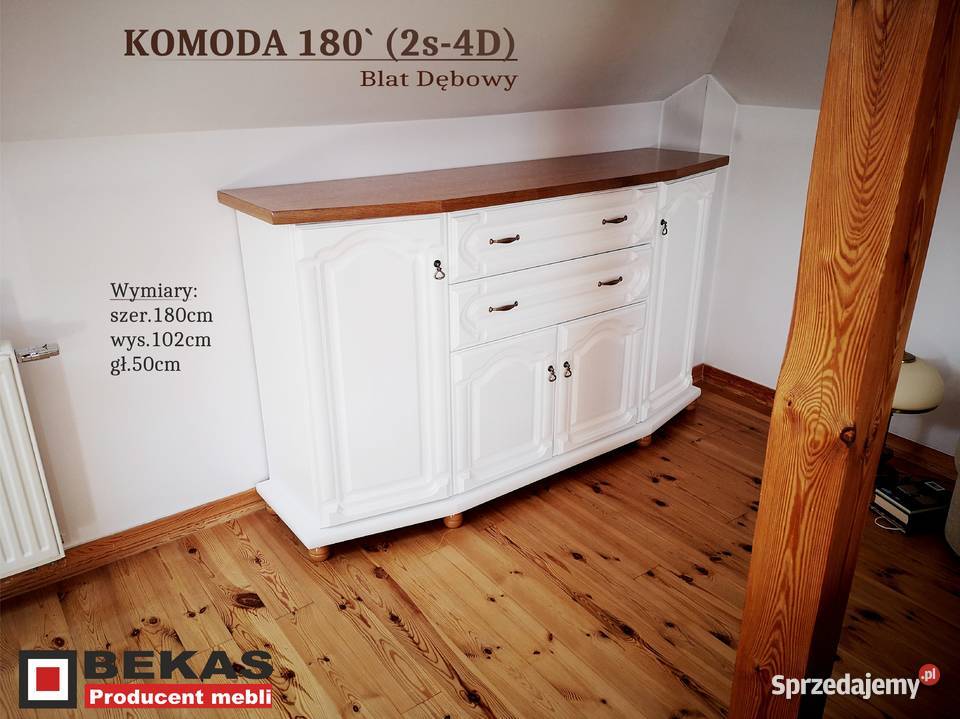 Stylowa Śliczna Biała Komoda 180 z Dębowym Chrzanów