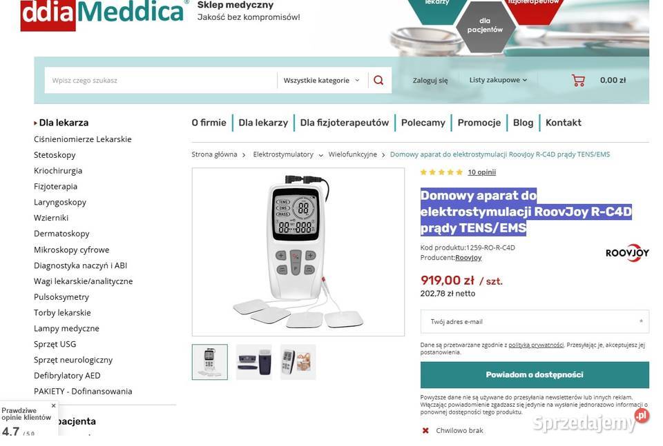 Aparat do elektrostymulacji RoovJoy RC4D prądy Kutno