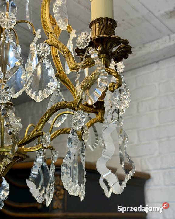 Kryształowy żyrandol 63 mosiądz Francja Antyk Poznań