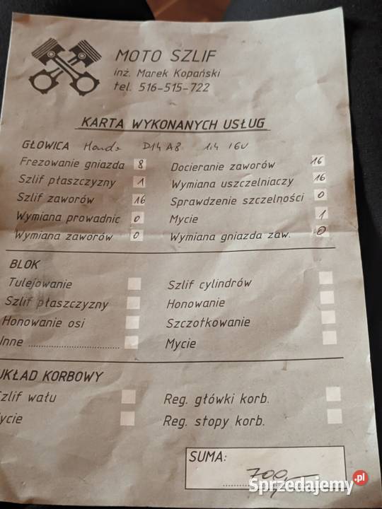 Głowica Honda Civic 6 14 16 Międzyrzec Podlaski