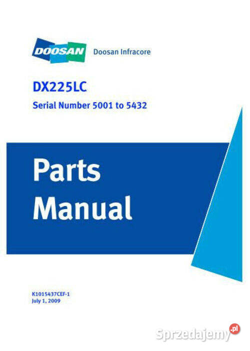Doosan DX 225 LC 225 LCA KATALOG CZĘSCI wysyłka Kielce