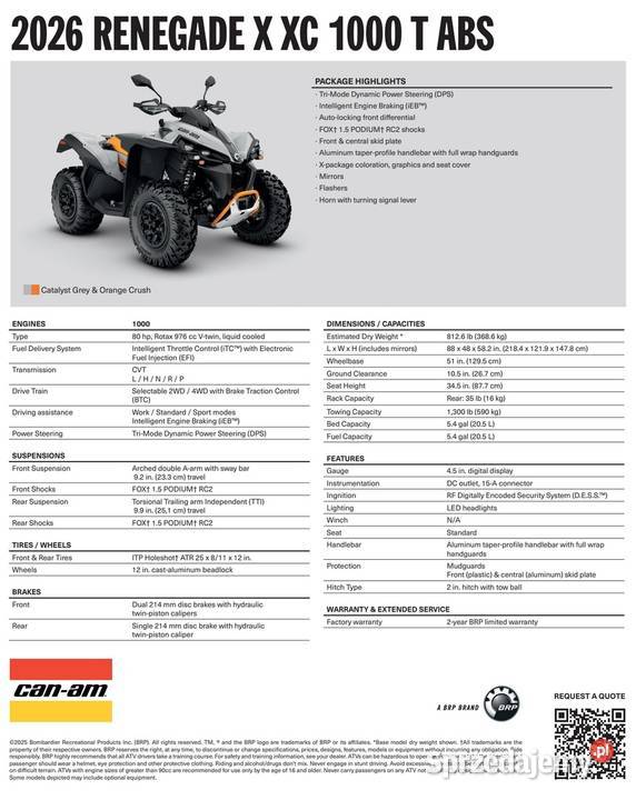 CanAm Renegade X XC 1000 T ABS T3b 5MTA 2026 automatyczna Nowy Sącz