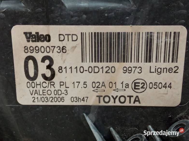 LAMPA PRZÓD PRAWA EUROPA 03811100D120 Toyota