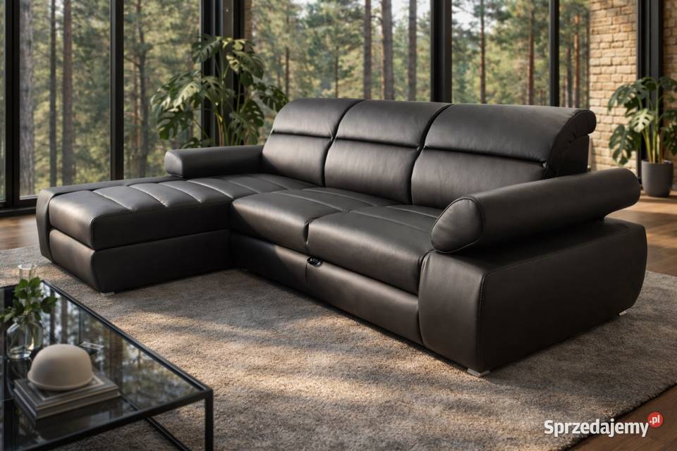 Narożnik Panama 100 skóra spanie pojemnik Piasek