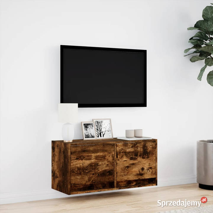 Ścienna szafka TV z LED przydymiony dąb 80x31x35 Warszawa