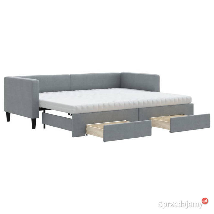 Sofa rozsuwana z szufladami jasnoszara tkanina