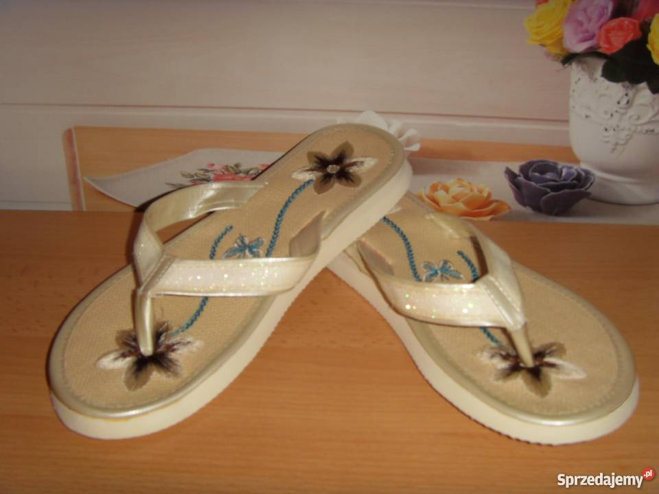 KLAPKIJAPONKI Z HAFTEM BEŻOWE LATO ROZMIAR 39