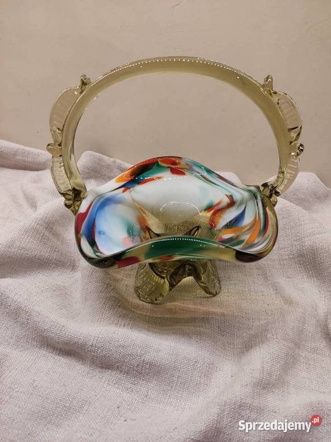 Koszyk szklany kolorowy Ząbkowice PRL Porcelana i szkło Głuchołazy sprzedam