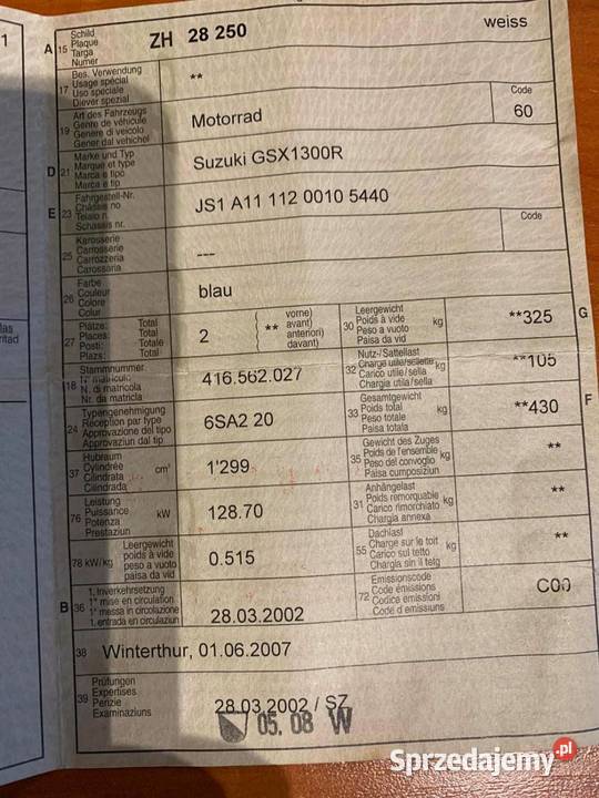Suzuki hayabuza 1300r Rok produkcji 2002 Ostrów Wielkopolski