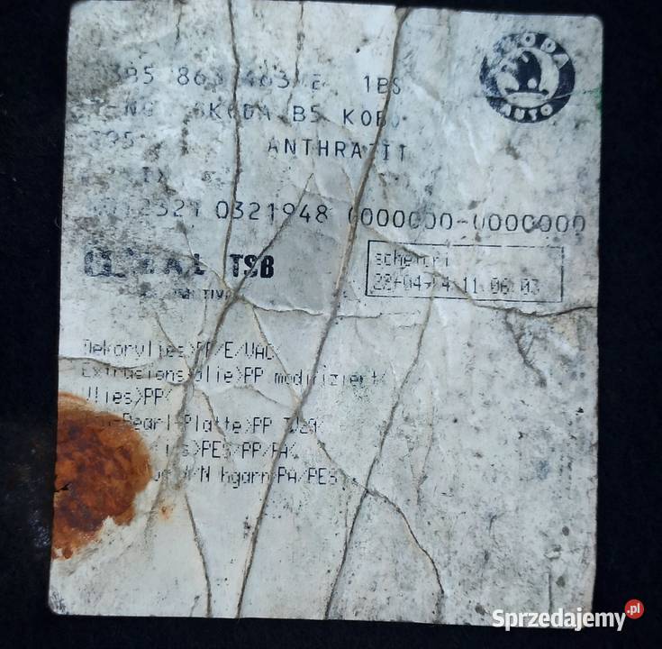 koda Superb 1 2004 mata bagażnika filc welur Klebark Mały