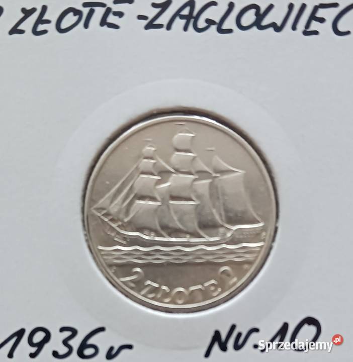 2 Żaglowiec 1936 r 10 Super stan oryginał srebro Numizmatyka Konin sprzedam