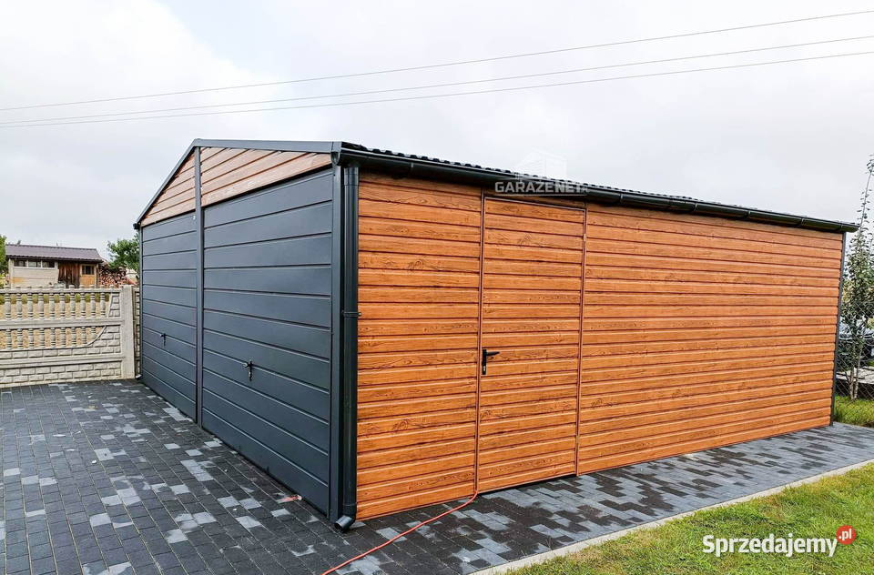 GARAŻ BLASZANY 6m x 6m DWUSPAD 2X BRAMA JASNY