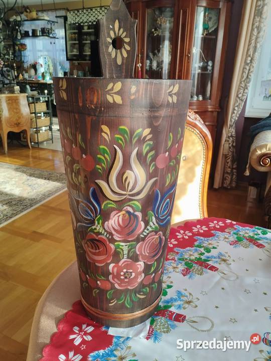 ręcznie malowany ceber parasolnik z drewna Gorzów Wielkopolski