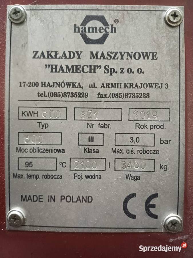 Piec palenisko hamech Hajnówka 600kw kotłownia świętokrzyskie Piekoszów