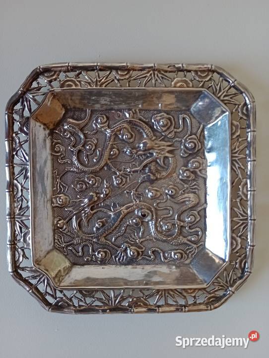 Piękna srebrna misa Antyk Chiny Fantastyczna