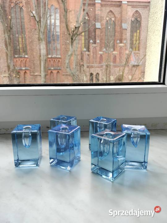 Niebieskie szklane świeczniki zestaw Pozostałe Dom i Ogród Choszczno