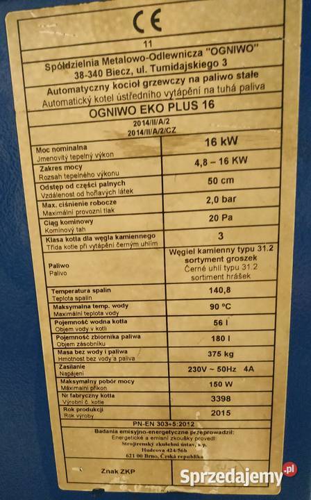 Piec OGNIWO EKO plus 16KW kocioł co mazowieckie
